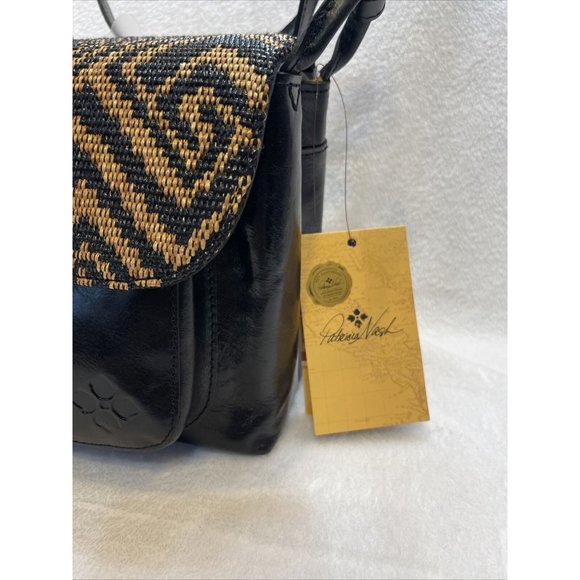 Patricia Nash Leather Leandra Flap Natural and Black Crossbody Handbag Purse - Picture 3 of 12